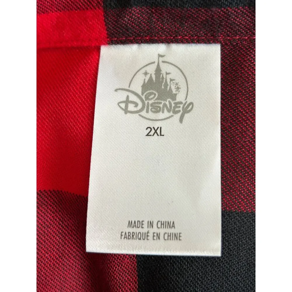 Disney Minnie Mouse Holiday Nightshirt 2X Red Black Buffalo Check Plaid Flannel - Picture 7 of 13